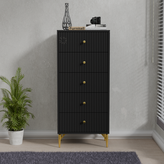 Furnitell 5-Drawer Fluted Tallboy Dresser(Matte Black) Furnitell
