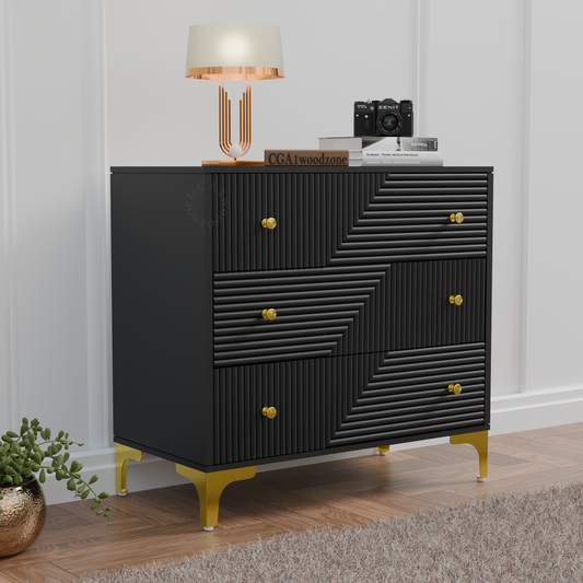 Furnitell 3 drawer chestor-black | 5 Years Warranty