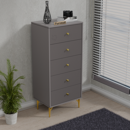 Furnitell 5-Drawer Fluted Tallboy Dresser(Charcoal Grey) Furnitell