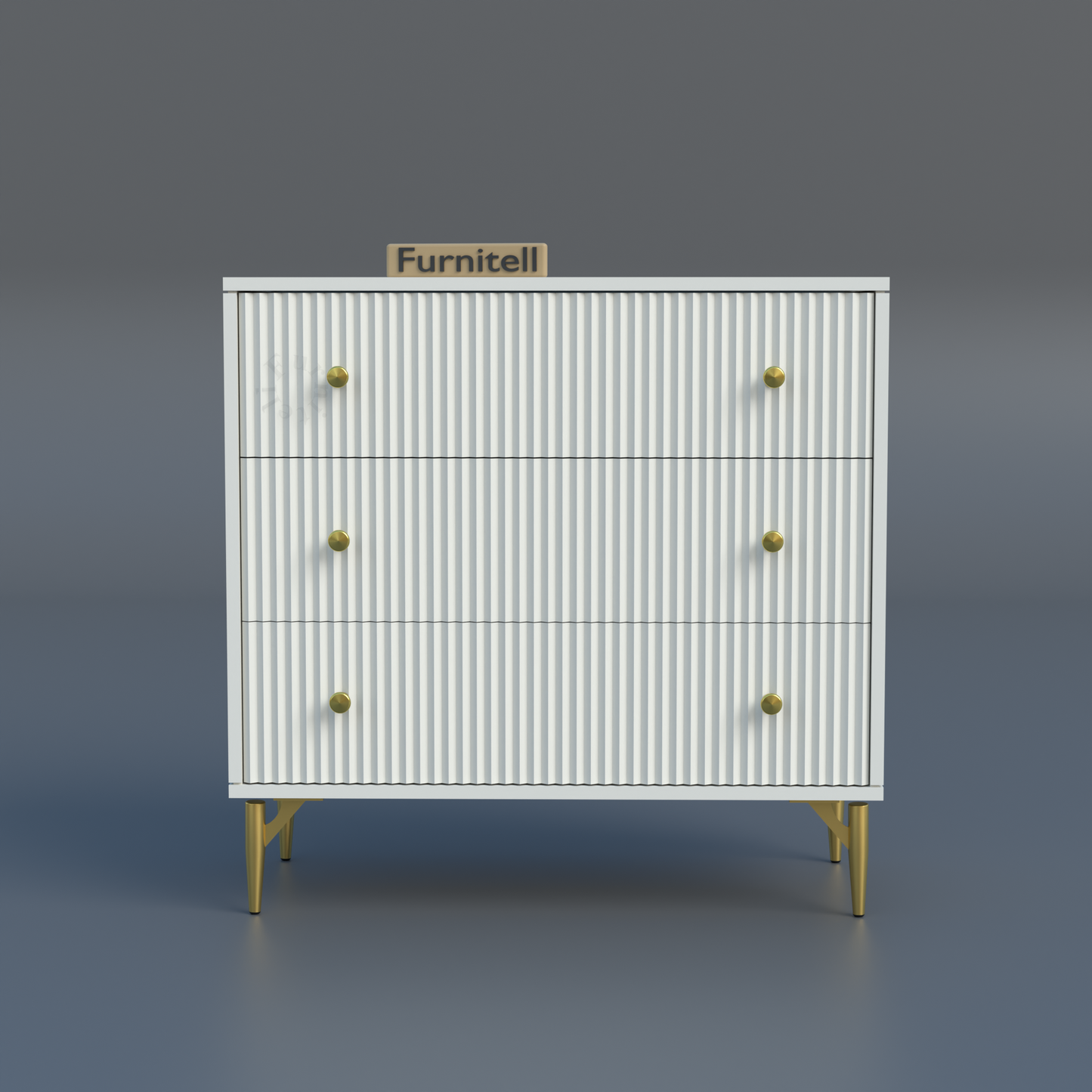 Furnitell Clara 3-Drawer Fluted Dresser – White & Gold Furnitell