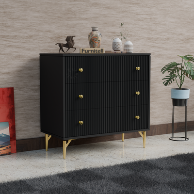 Furnitell Noir Elegance 3-Drawer Chest – Matte Black Furnitell