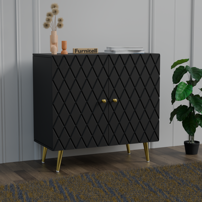 Black Geometric Wooden 2 Door Sideboard with Gold Legs Furnitell