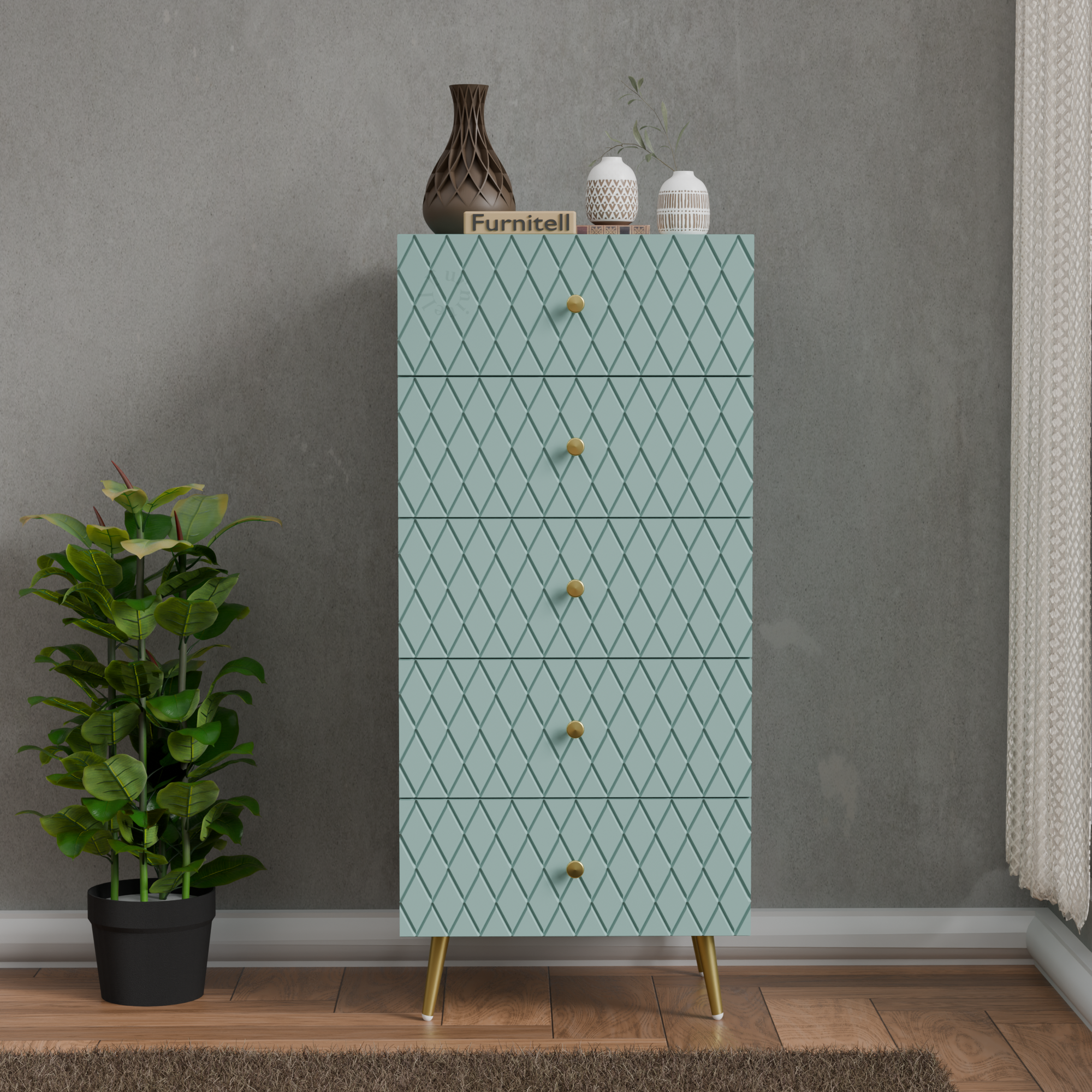 Furnitell Geometric Diamond 5 Drawer Storage Chest Furnitell