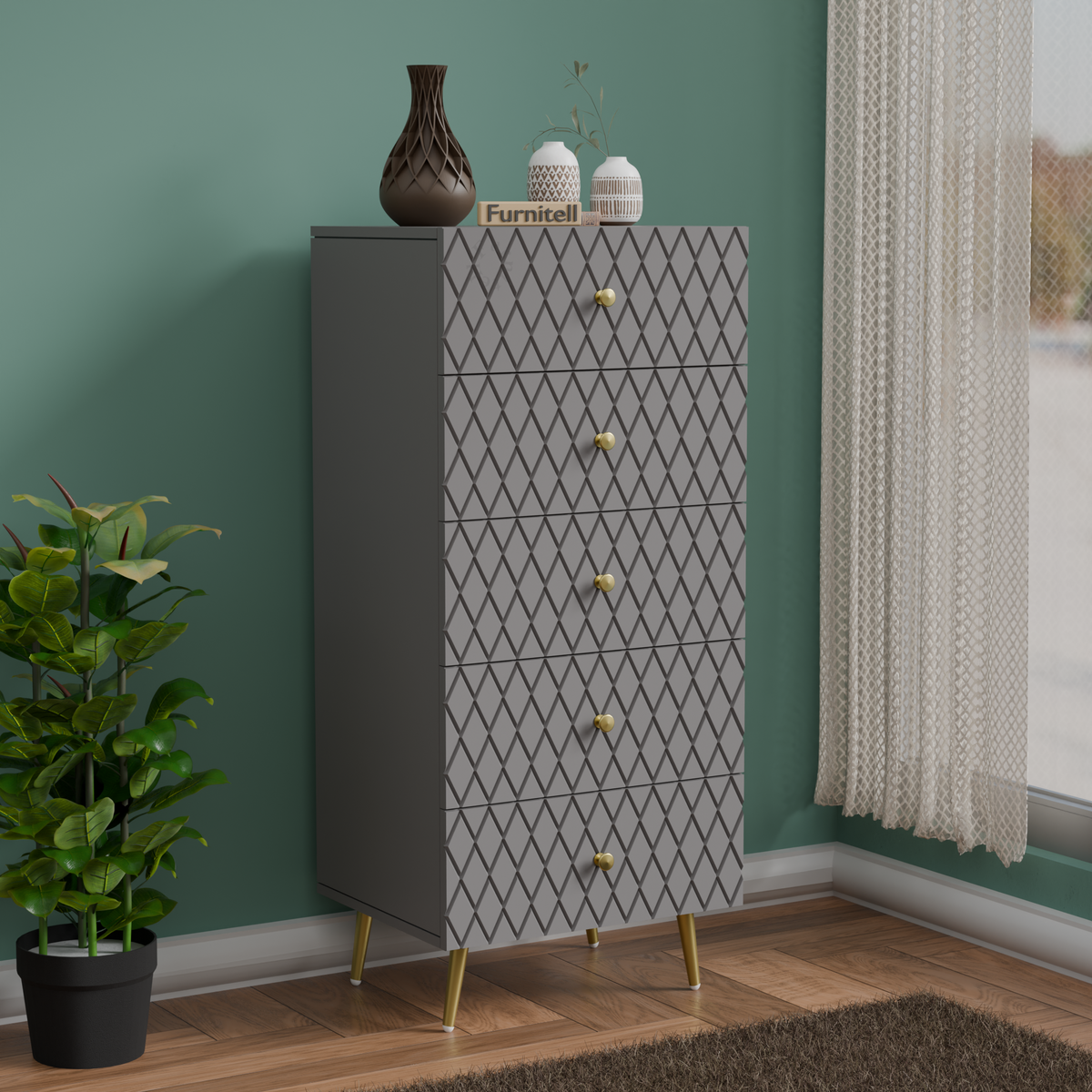 Furnitell Geometric 5 Drawer Tall Storage Chest furnitell