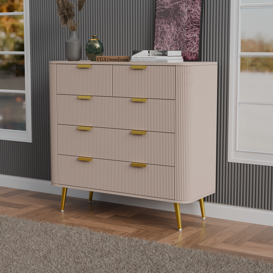 FURNITELL 5 DRAWER CHESTOR -TAUPE Furnitell