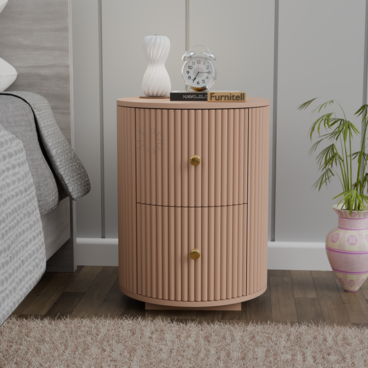 FURNITELL BED SIDE TABEL,TWO SPACIOUS DRAWER-BEIGE Furnitell