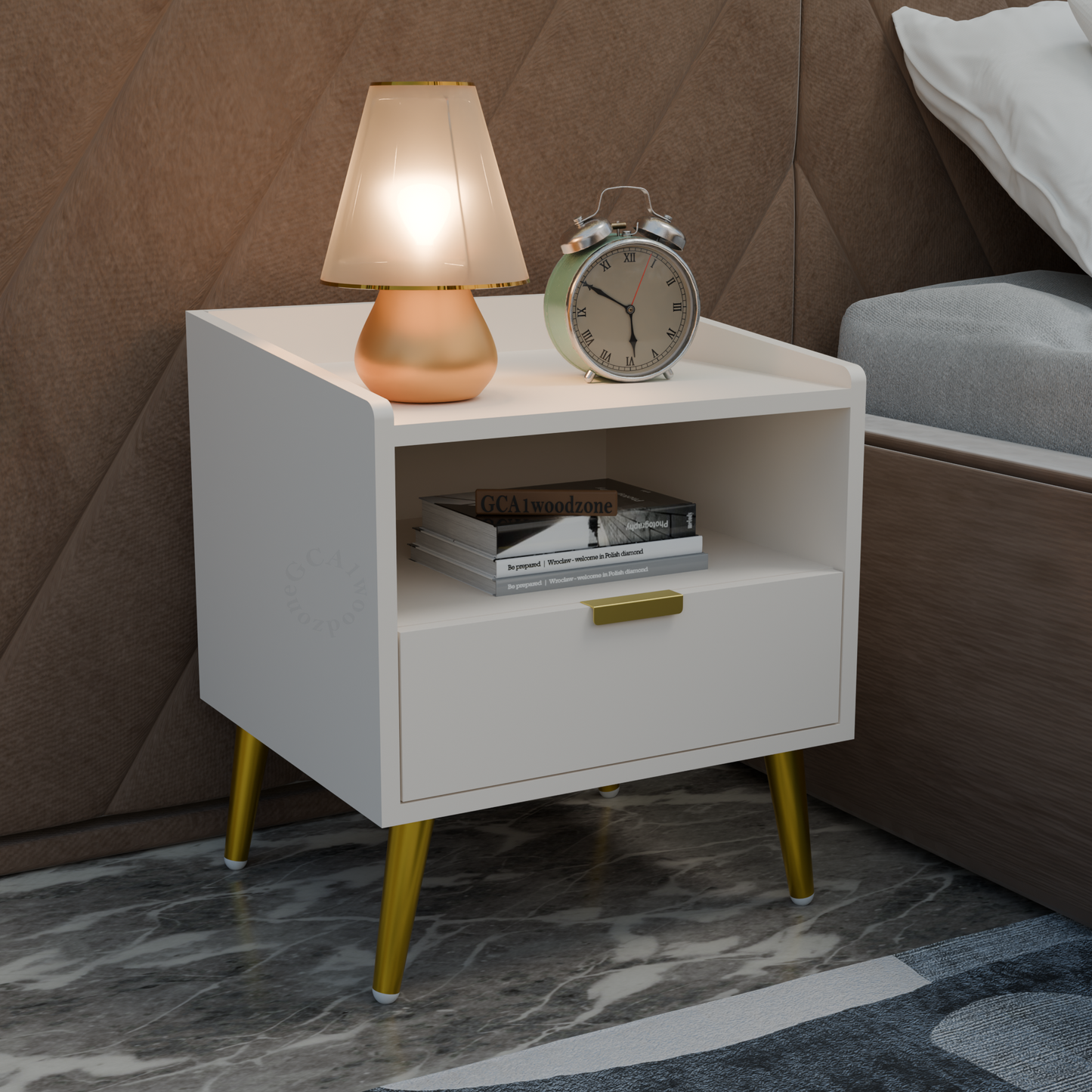 FURNITELL BED SIDE TABLE-WHITE Furnitell