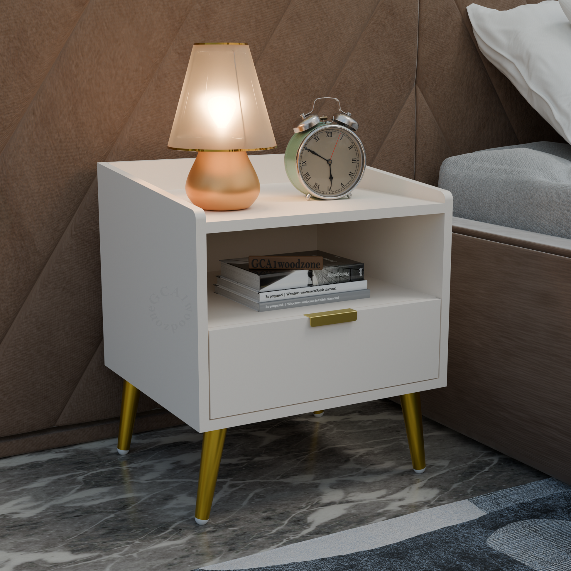 FURNITELL BED SIDE TABLE-WHITE Furnitell