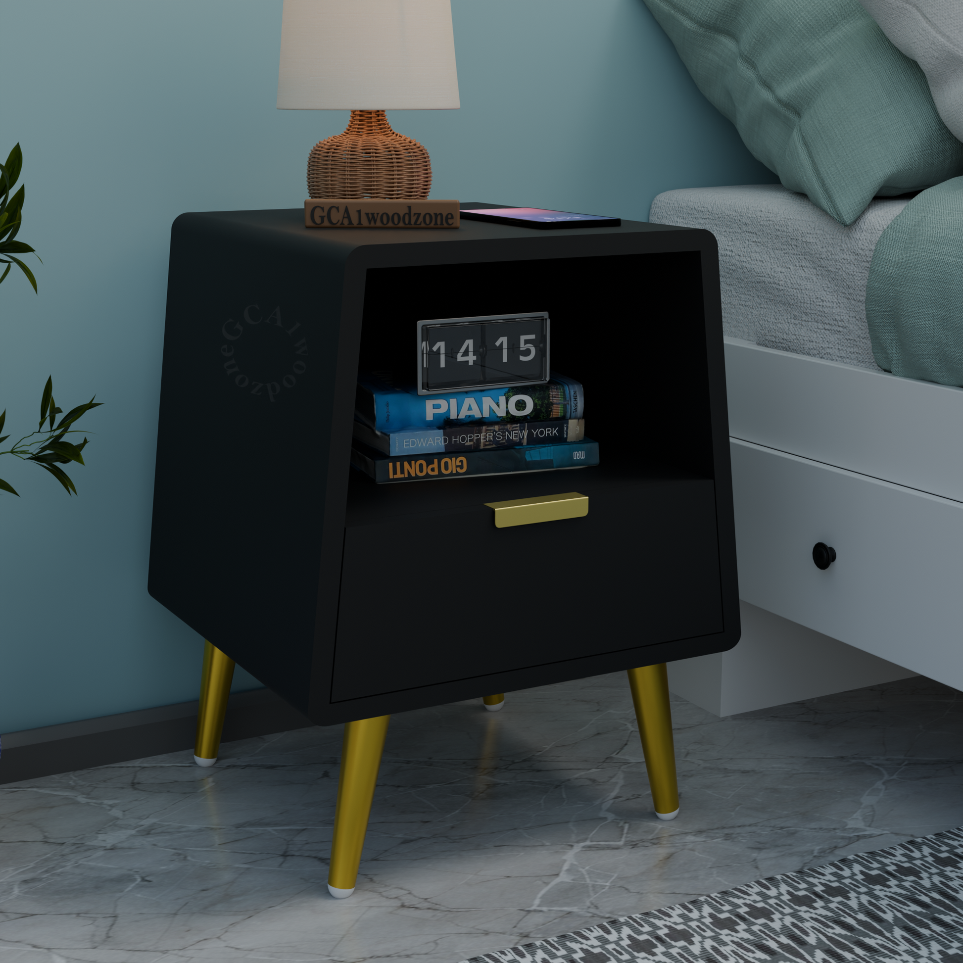 FURNITELL BED SIDE TABEL-BLACK Furnitell