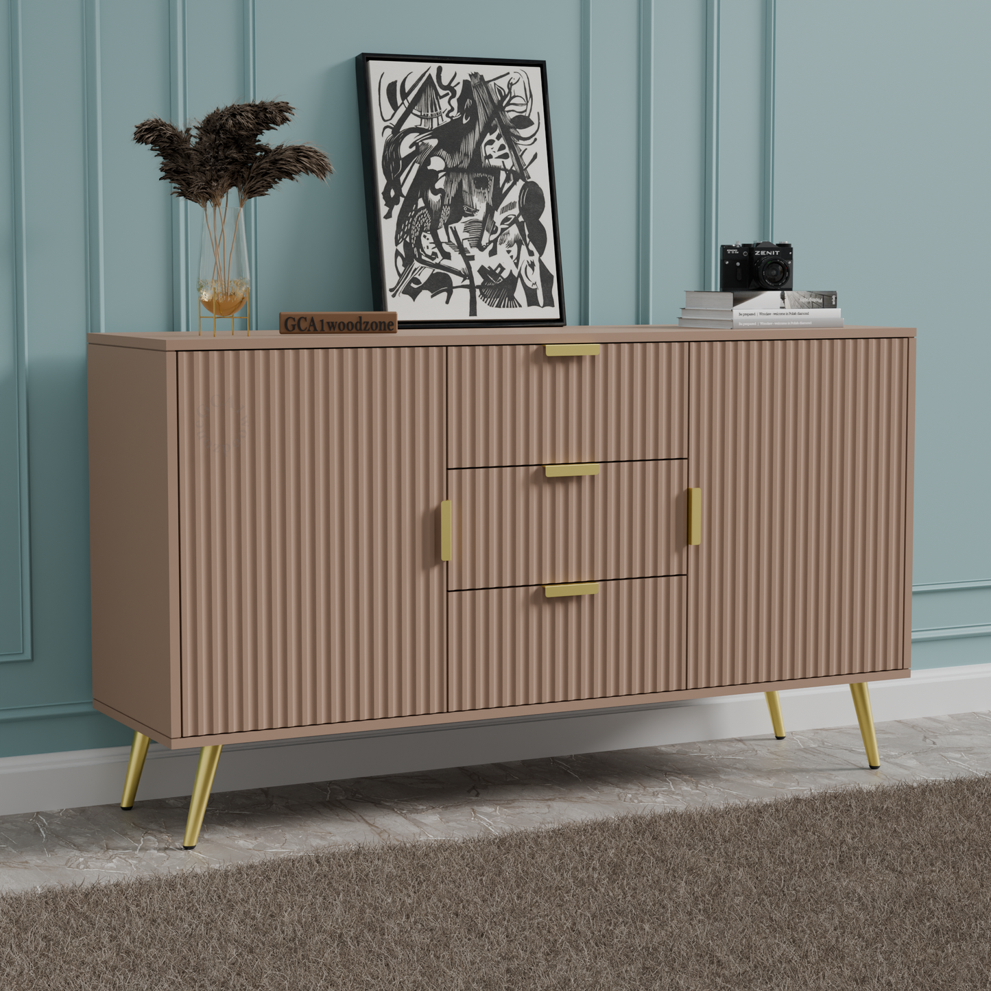 FURNITELL SIDEBOARD 3 DRAWER 2 DOOR - BEIGE Furnitell