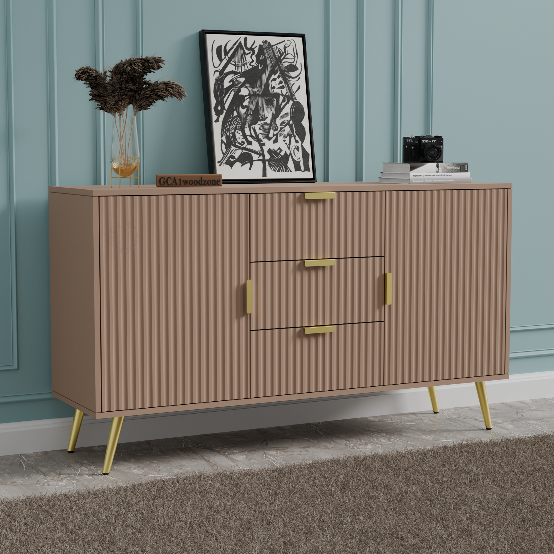 FURNITELL SIDEBOARD 3 DRAWER 2 DOOR - BEIGE Furnitell