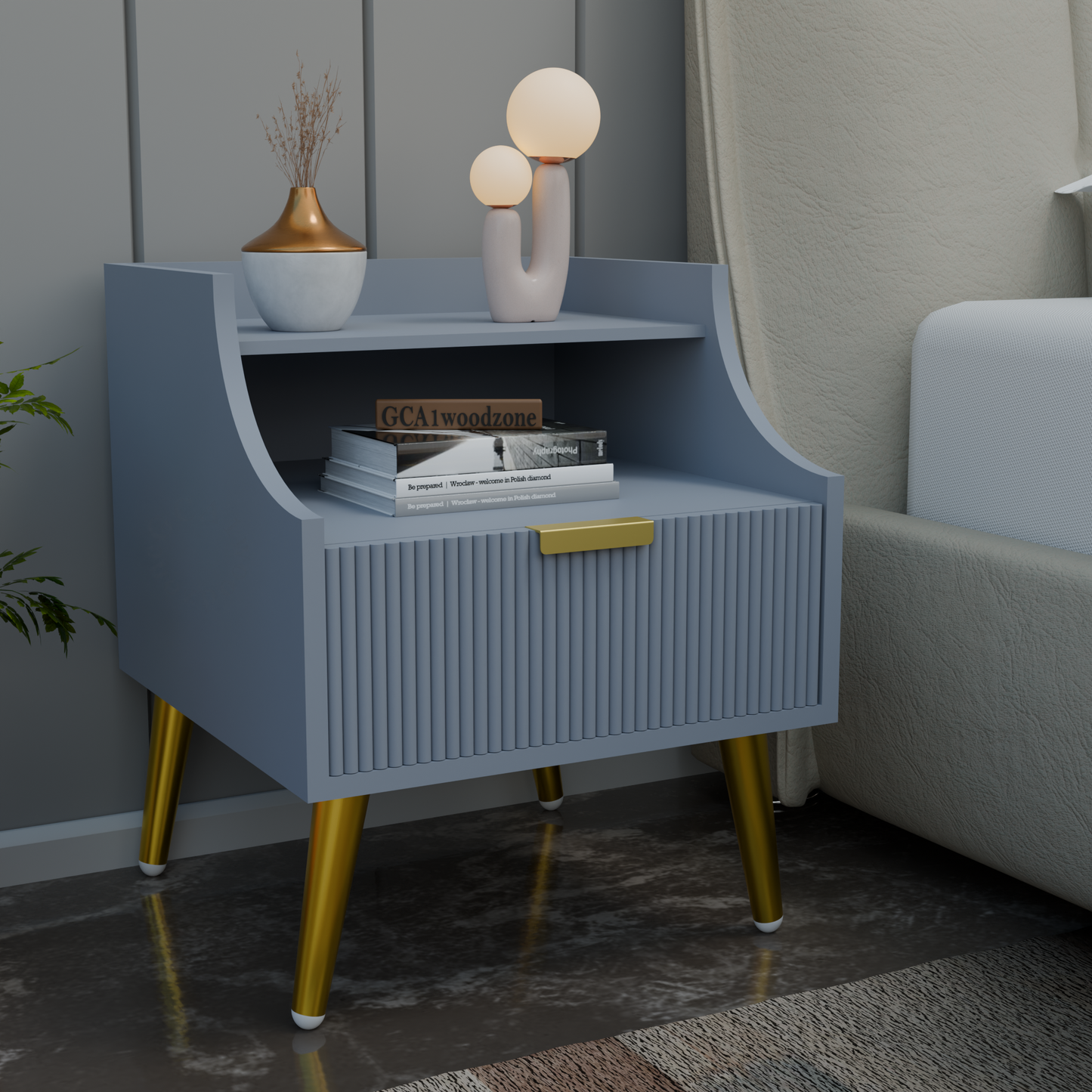 FURNITELL BED SIDE TABLE - GREY DARK Furnitell