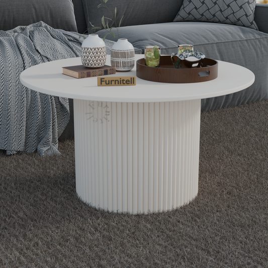 Furnitell Modern Round Solid Wood Coffee Table | 5 Year Warrantry
