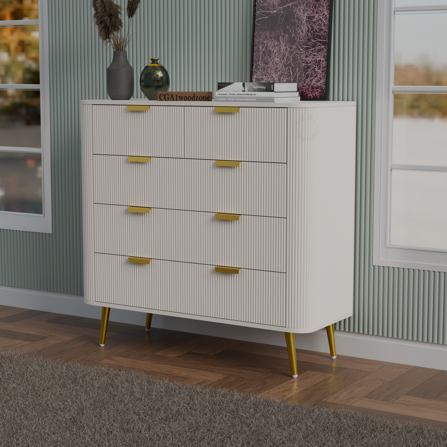 FURNITELL 5 DRAWER CHESTOR -WHITE Furnitell