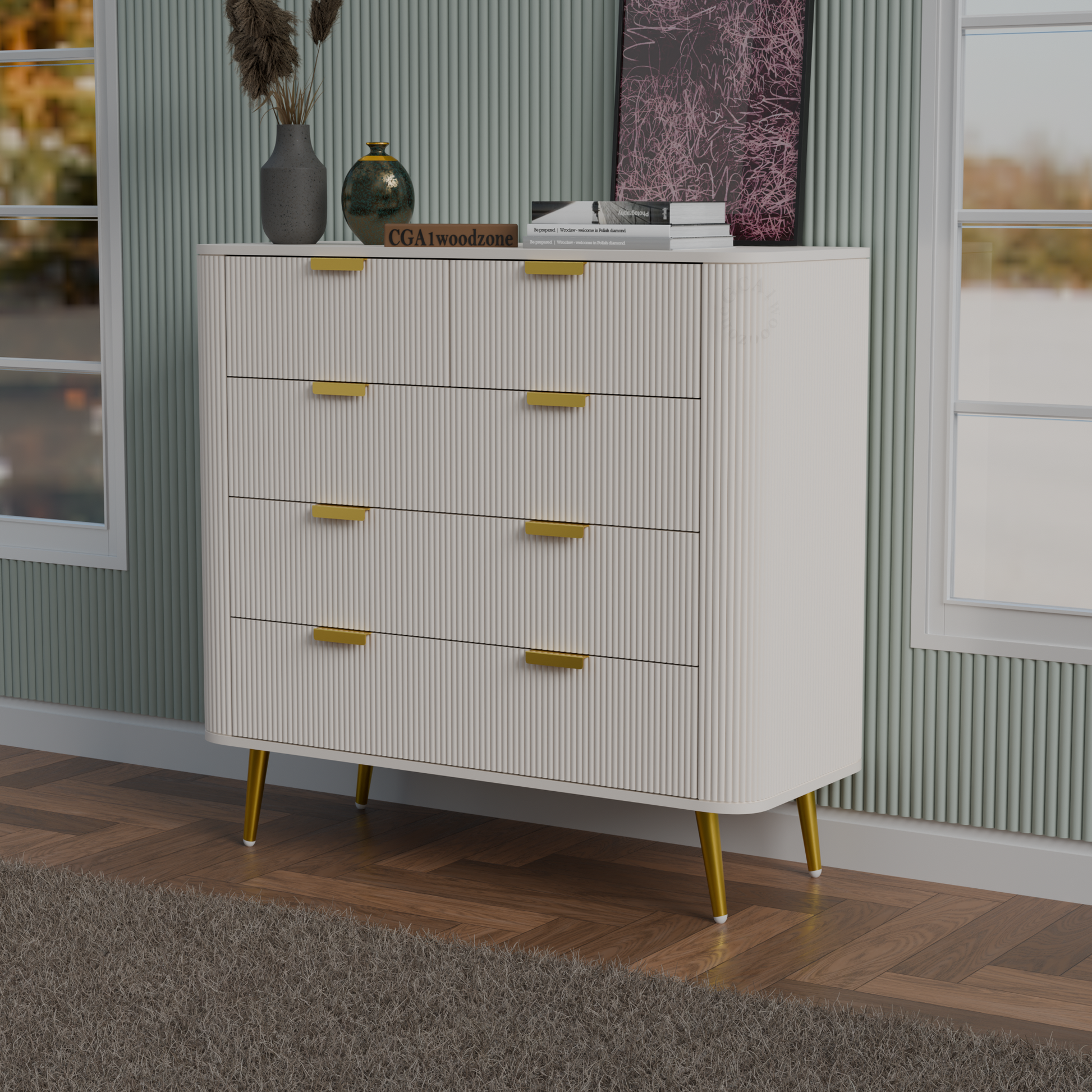 FURNITELL 5 DRAWER CHESTOR -WHITE Furnitell