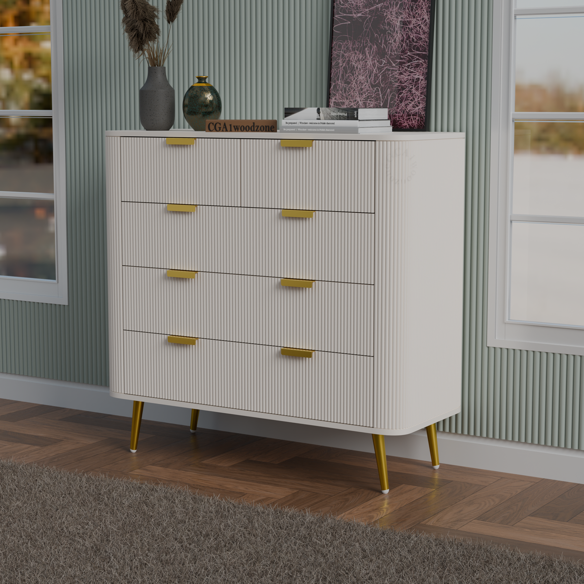 FURNITELL 5 DRAWER CHESTOR -WHITE Furnitell