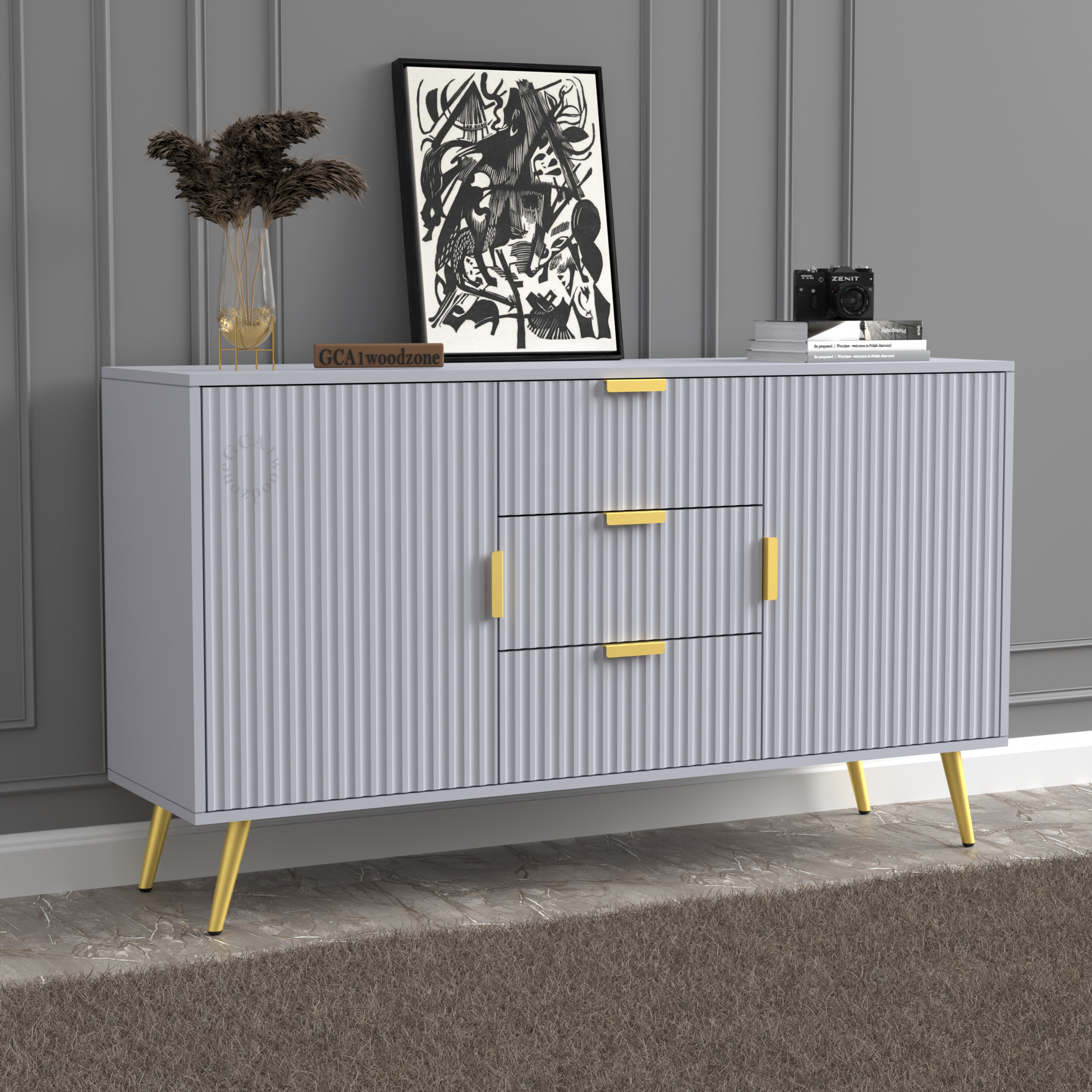 FURNITELL SIDE BOARD 3 DRAWER 2 DOOR - LIGHT GREY Furnitell