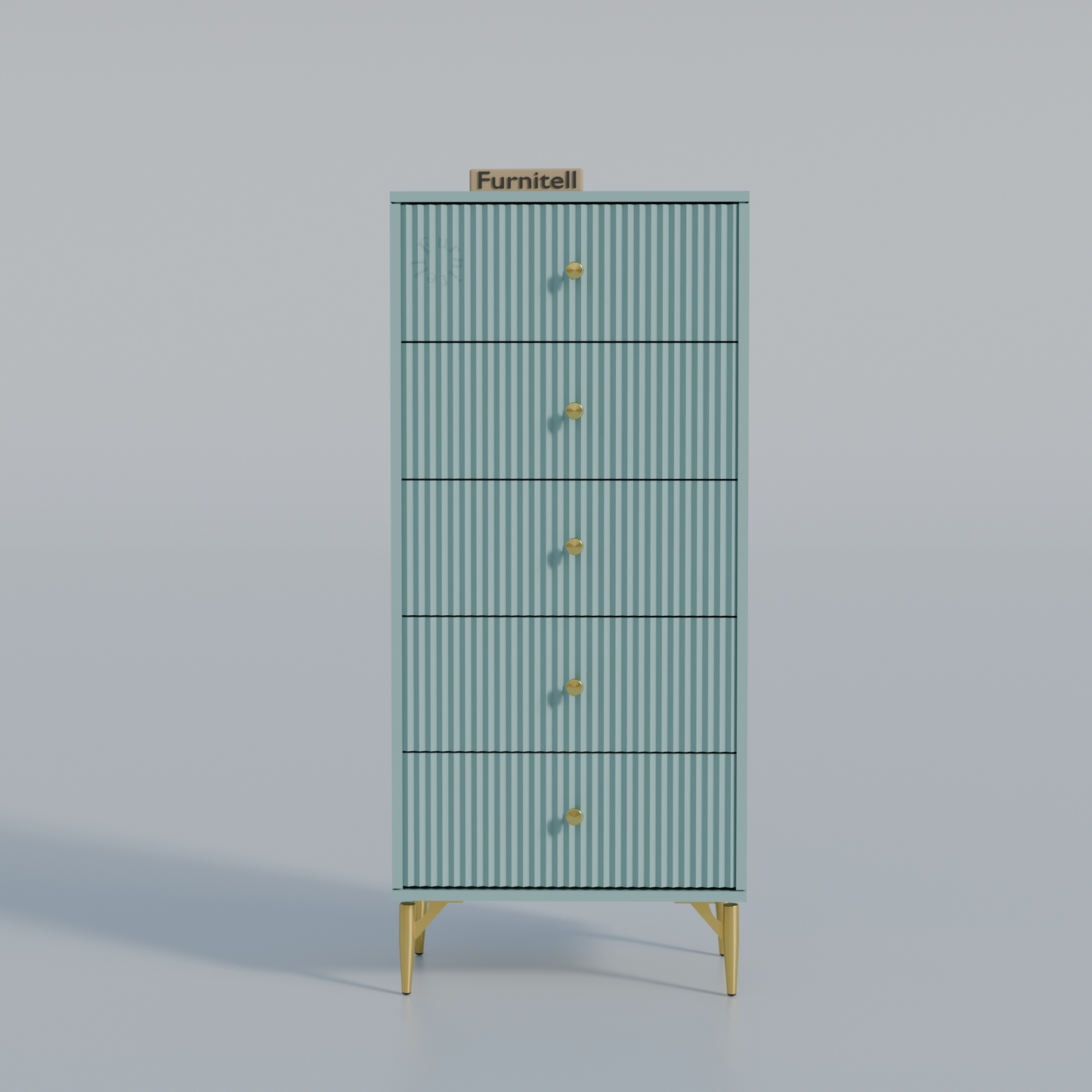 Furnitell 5-Drawer Fluted Tallboy Dresser(Dusty Blue) Furnitell