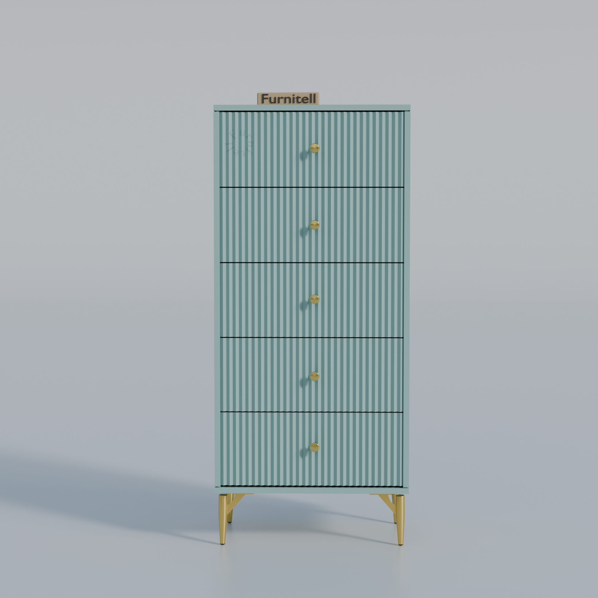 Furnitell 5-Drawer Fluted Tallboy Dresser(Dusty Blue) Furnitell