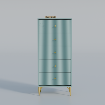 Furnitell 5-Drawer Fluted Tallboy Dresser(Dusty Blue) Furnitell