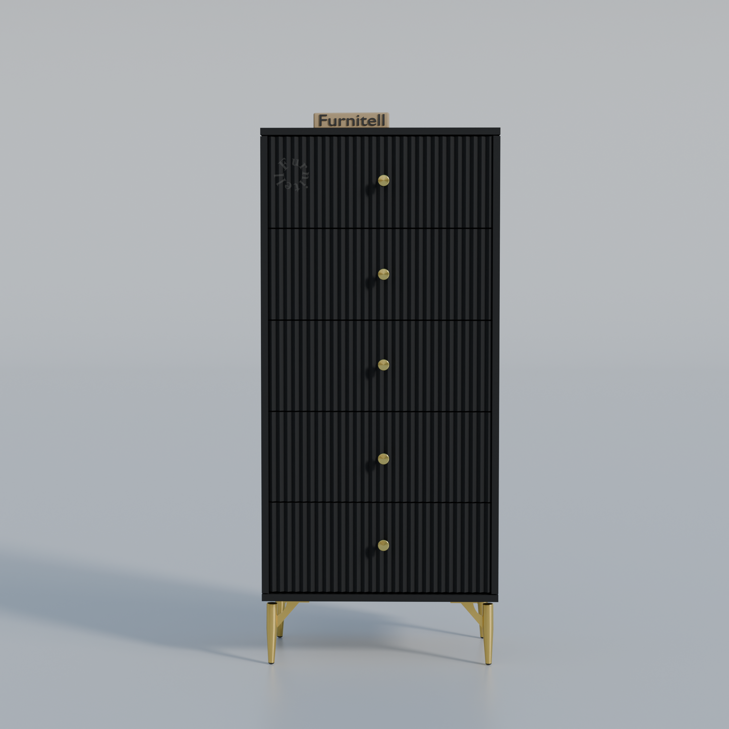 Furnitell 5-Drawer Fluted Tallboy Dresser(Matte Black) Furnitell
