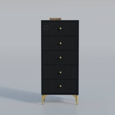 Furnitell 5-Drawer Fluted Tallboy Dresser(Matte Black) Furnitell