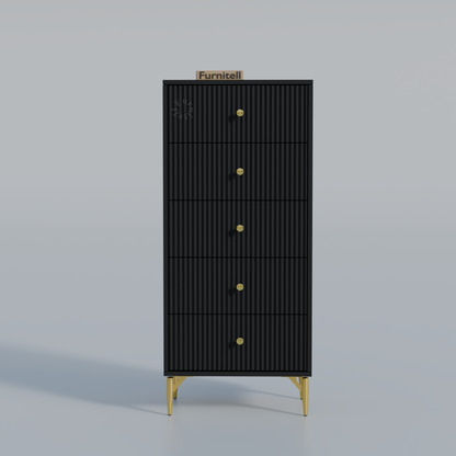 Furnitell 5-Drawer Fluted Tallboy Dresser(Matte Black) Furnitell