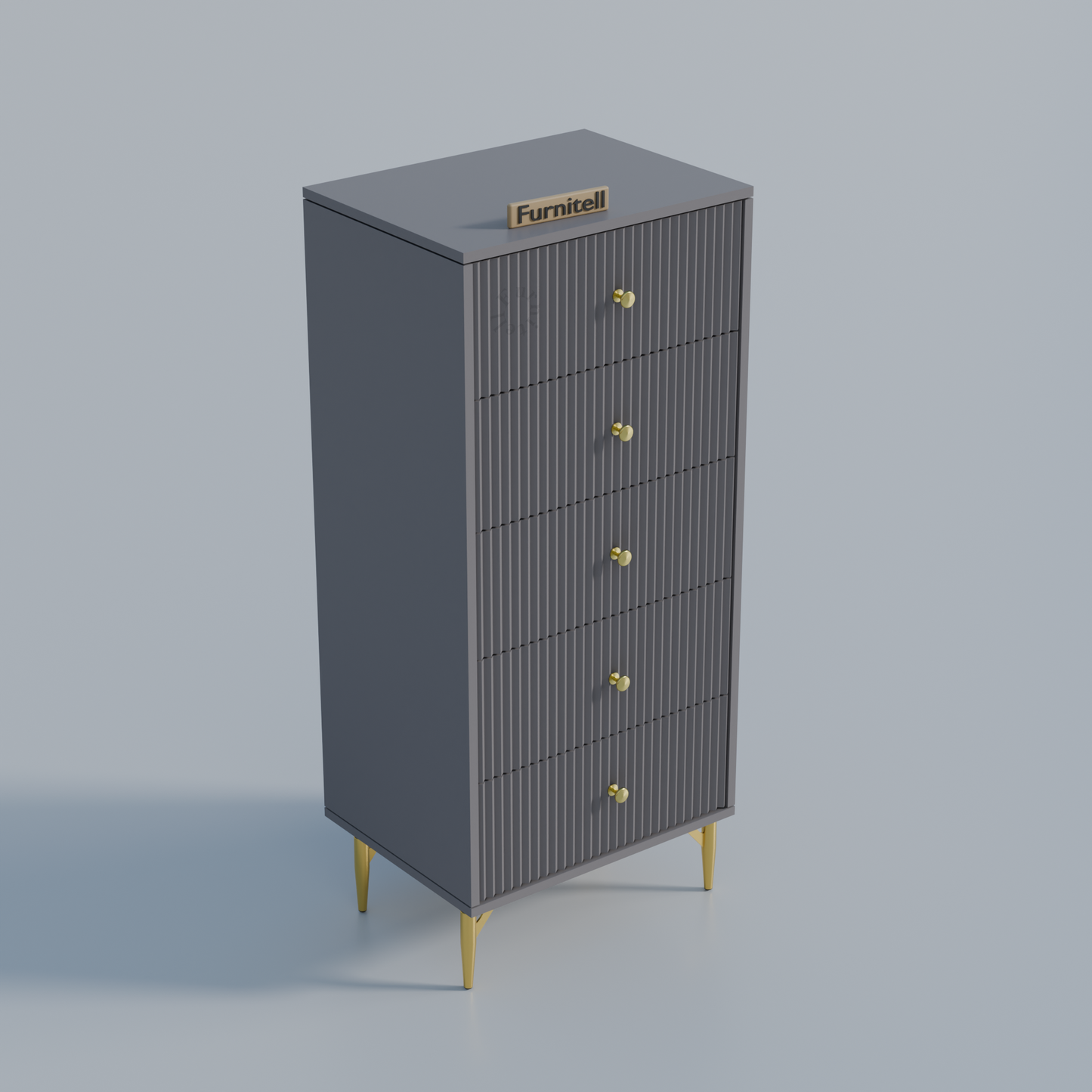 Furnitell 5-Drawer Fluted Tallboy Dresser(Charcoal Grey) Furnitell