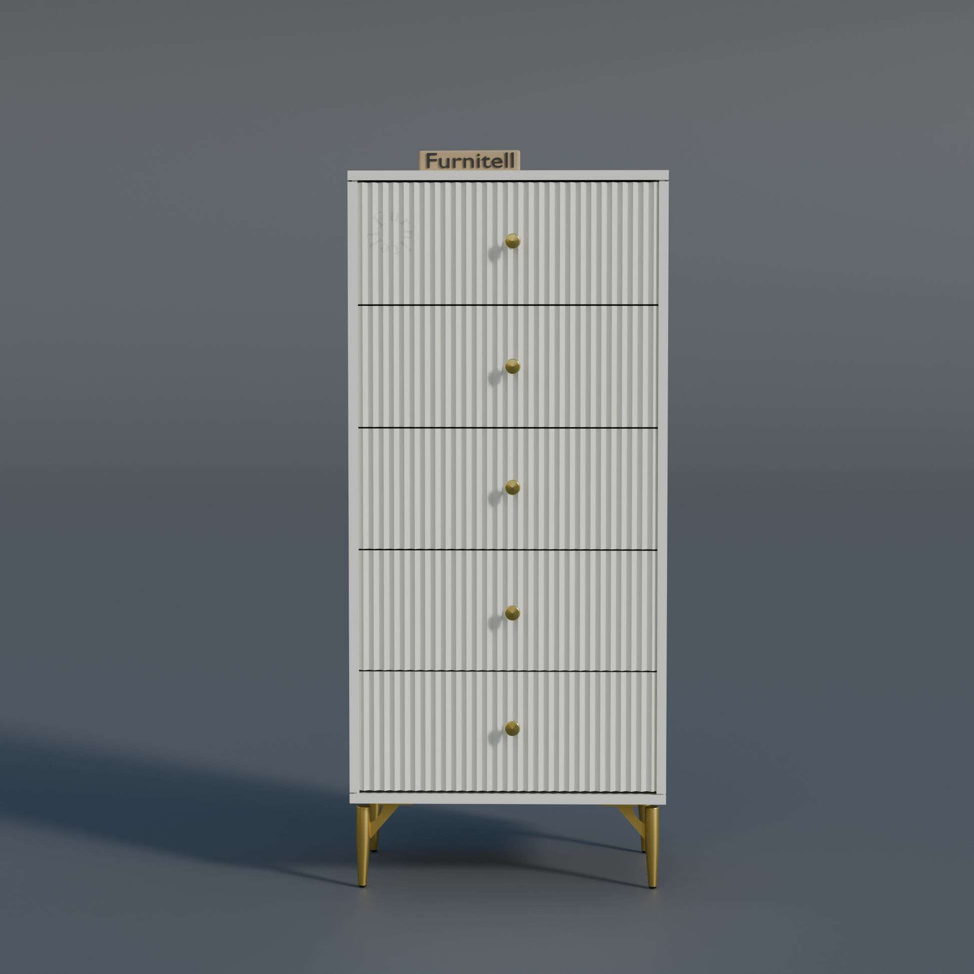 Furnitell 5-Drawer Fluted Tallboy Dresser(Chic White) Furnitell