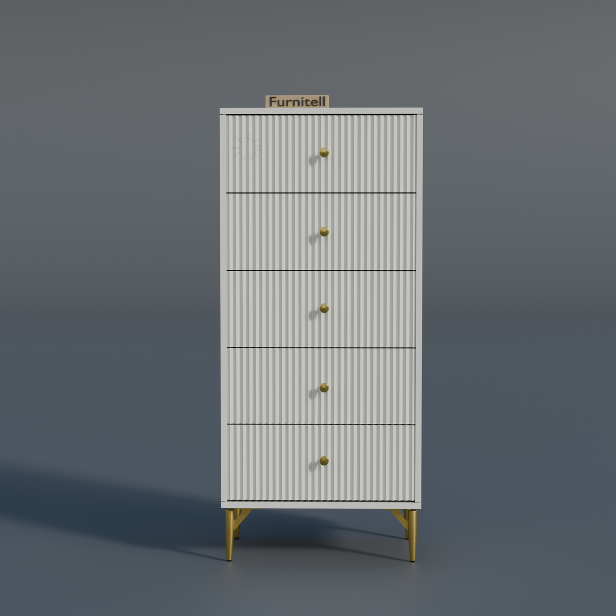 Furnitell 5-Drawer Fluted Tallboy Dresser(Chic White) Furnitell
