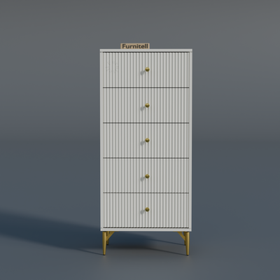 Furnitell 5-Drawer Fluted Tallboy Dresser(Chic White) Furnitell