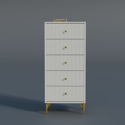 Furnitell 5-Drawer Fluted Tallboy Dresser(Chic White) Furnitell