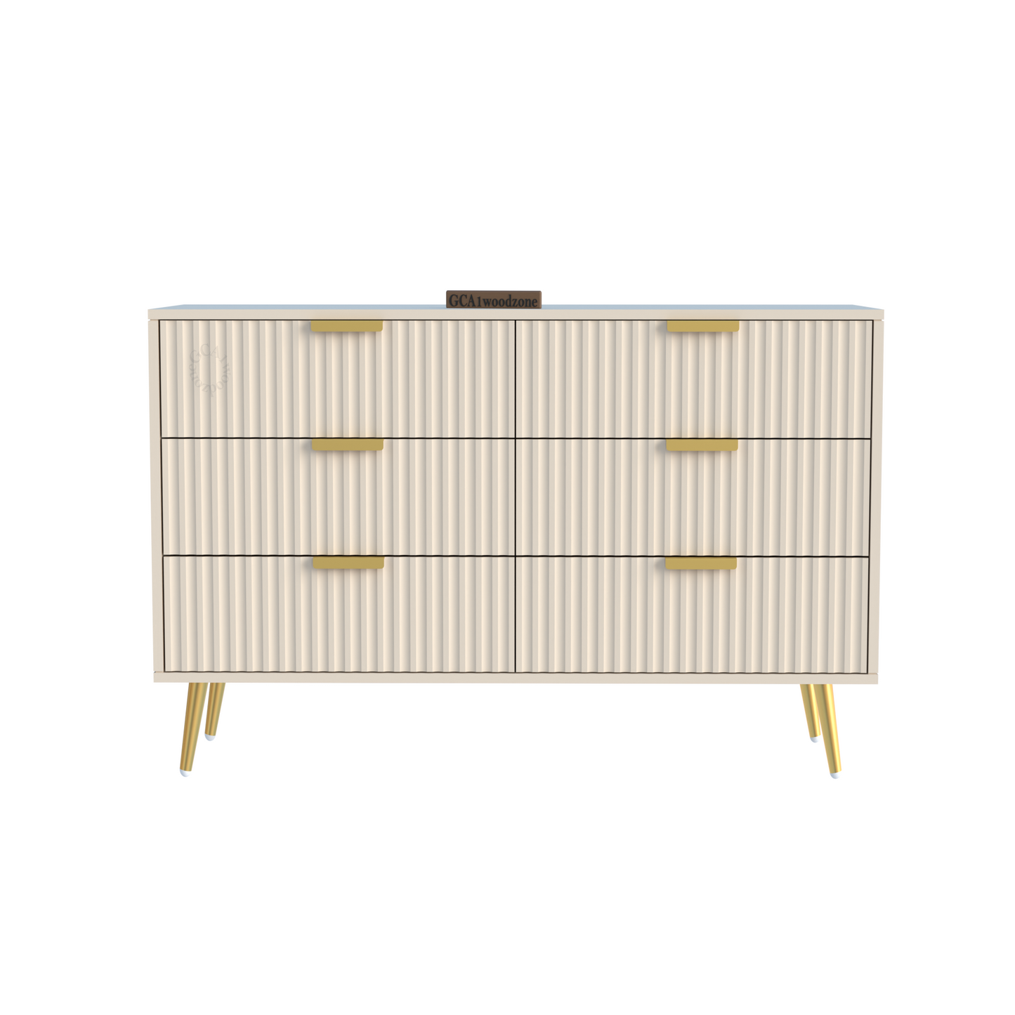 Modern Fluted 6-Drawer Dresser – WHITE & Gold Elegant Storage Console Furnitell