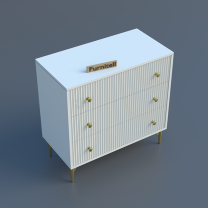 Furnitell Clara 3-Drawer Fluted Dresser – White & Gold Furnitell