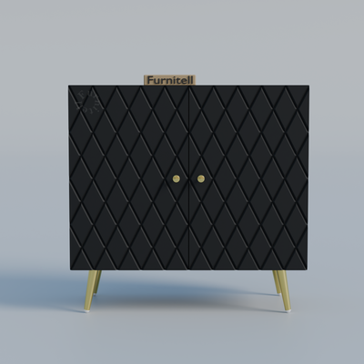 Black Geometric Wooden 2 Door Sideboard with Gold Legs Furnitell