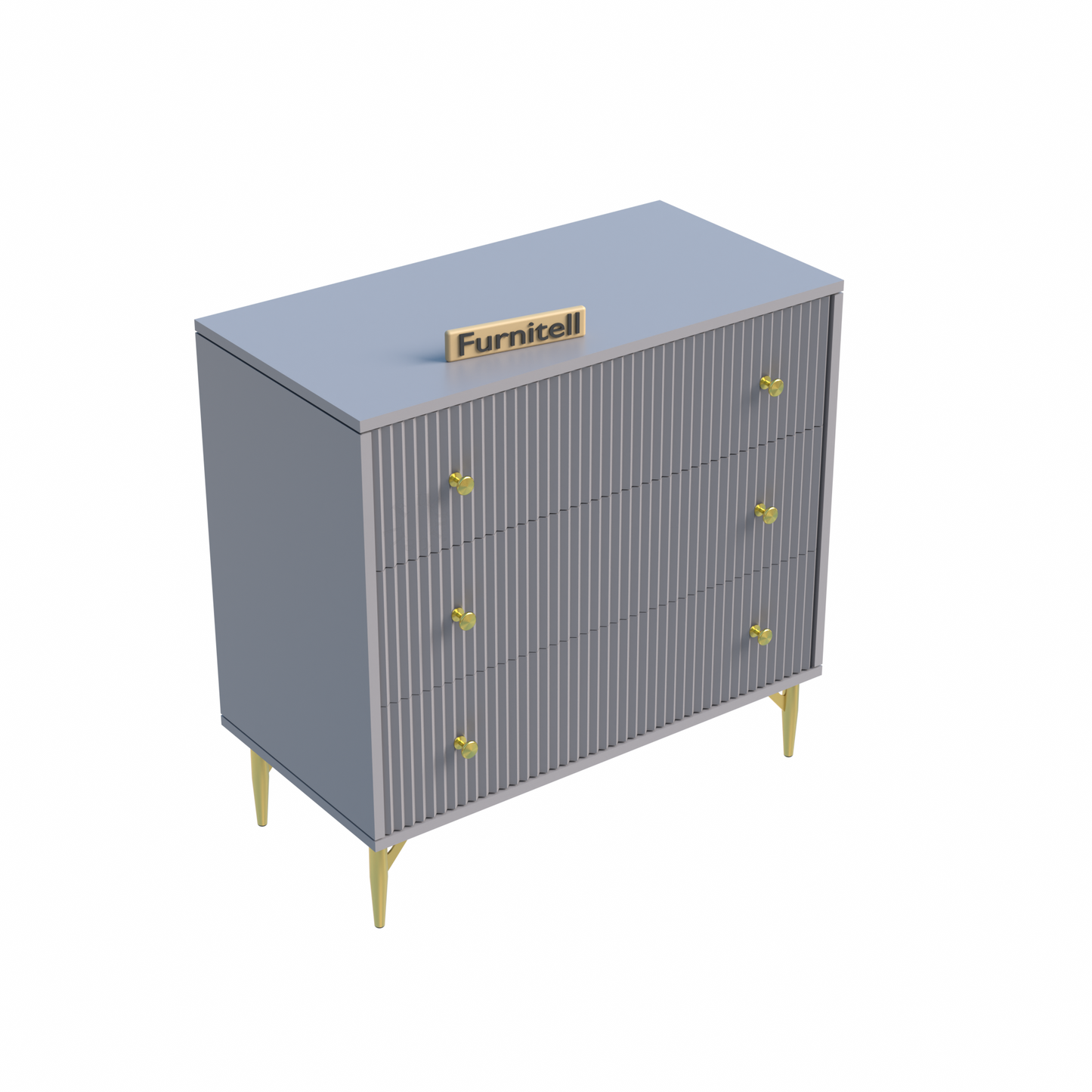 Furnitell Modern 3-Drawer Fluted Chest – Contemporary Grey Furnitell