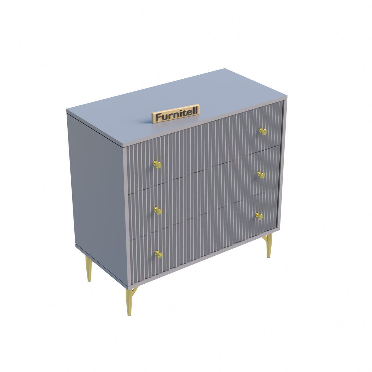 Furnitell Modern 3-Drawer Fluted Chest – Contemporary Grey Furnitell