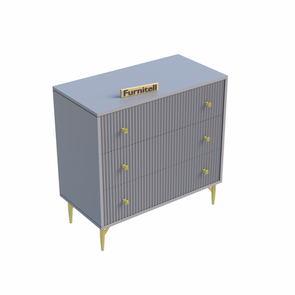 Furnitell Modern 3-Drawer Fluted Chest – Contemporary Grey Furnitell