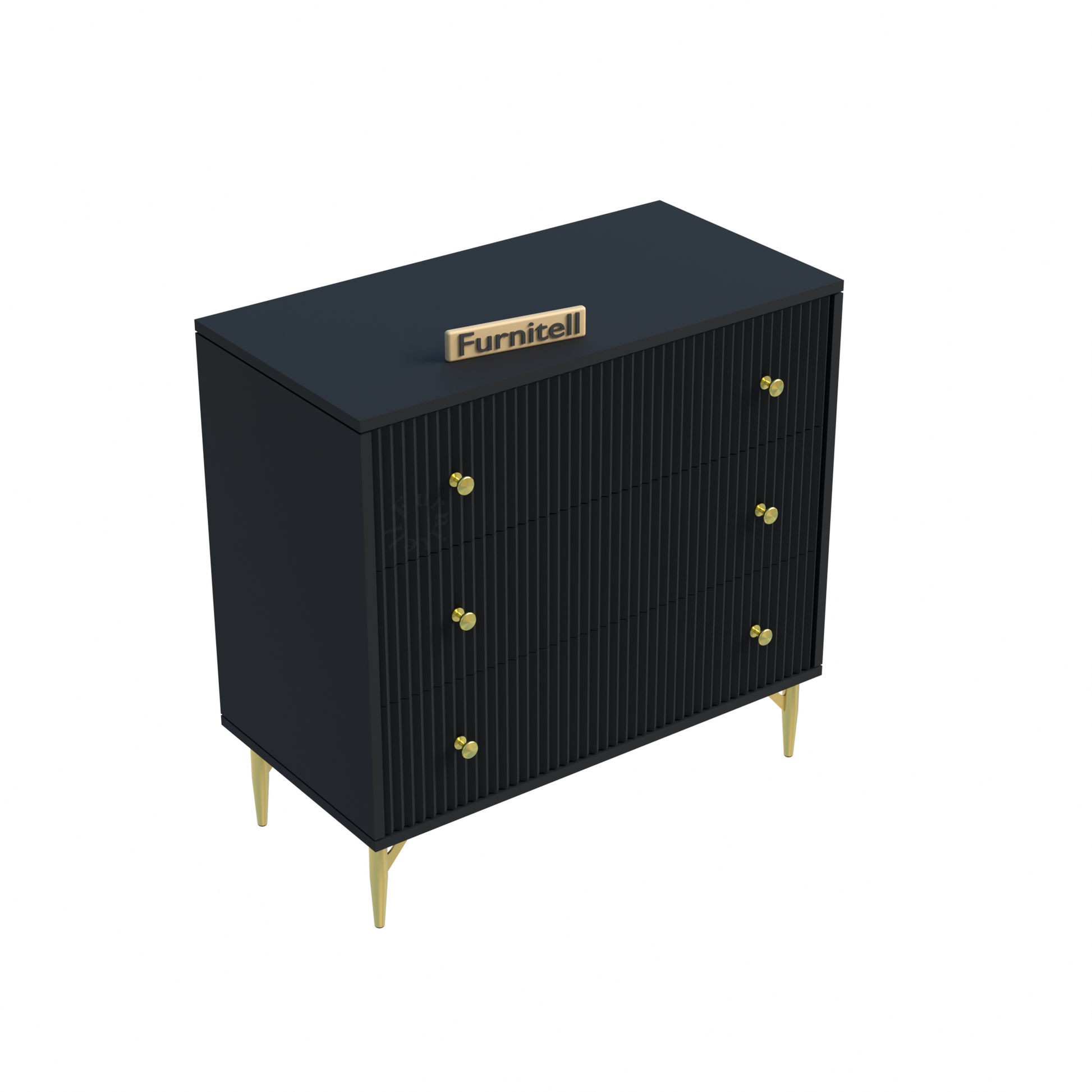 Furnitell Noir Elegance 3-Drawer Chest – Matte Black Furnitell