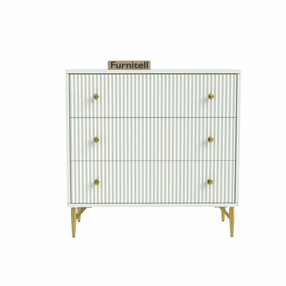 Furnitell Clara 3-Drawer Fluted Dresser – White & Gold Furnitell