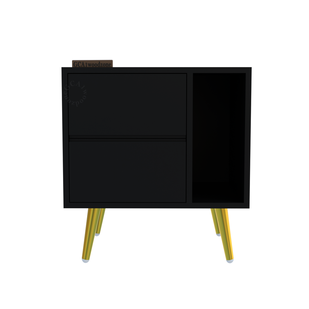 Furnitell Bedside Table – Black Solid Wood | 5 Years Warranty