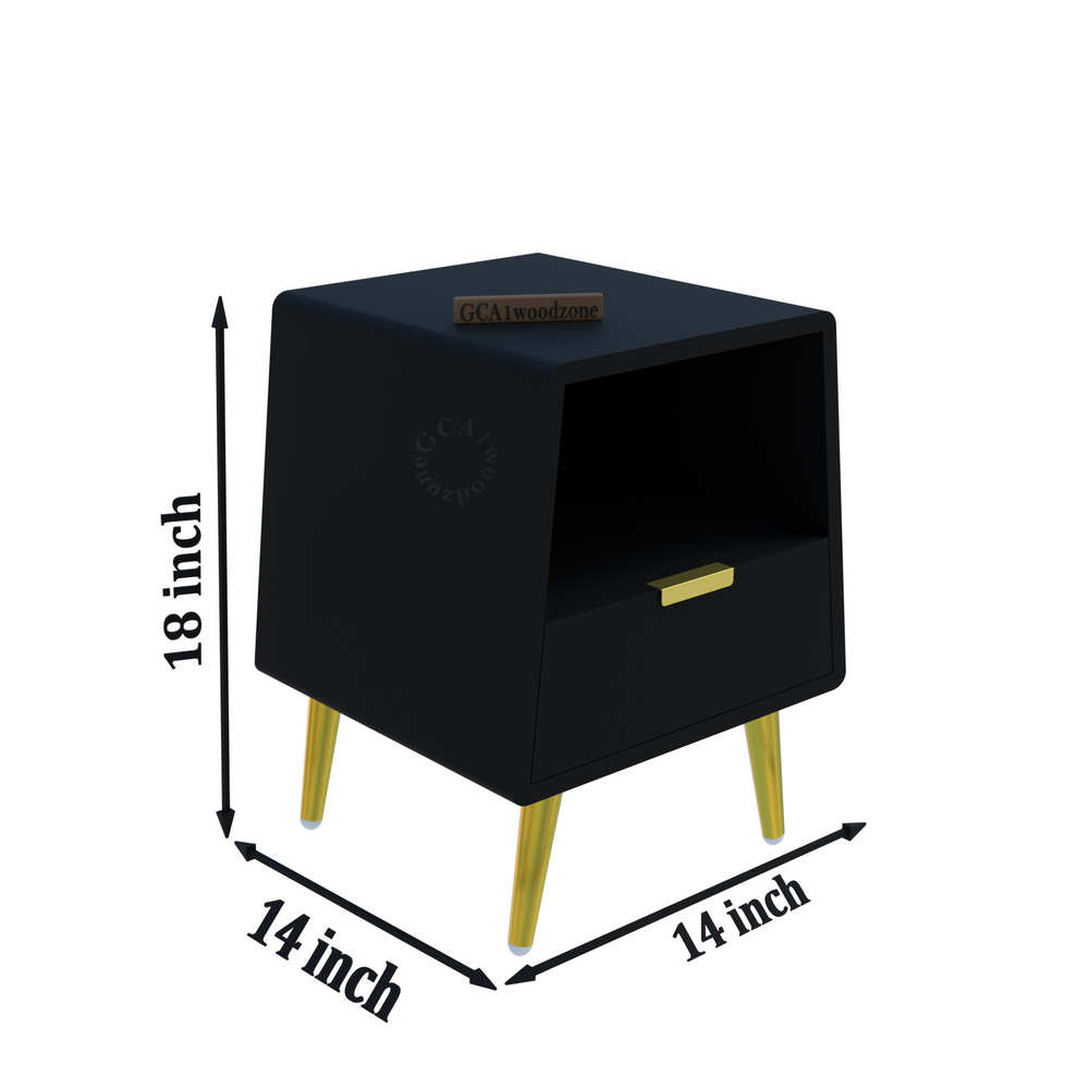 Furnitell Modern Black Bed Side Table | 5 Years Warranty