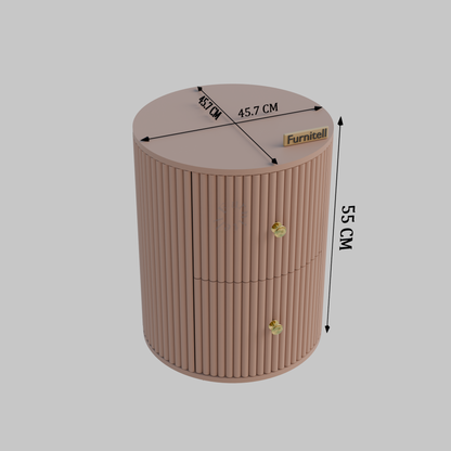 FURNITELL BED SIDE TABEL,TWO SPACIOUS DRAWER-BEIGE Furnitell