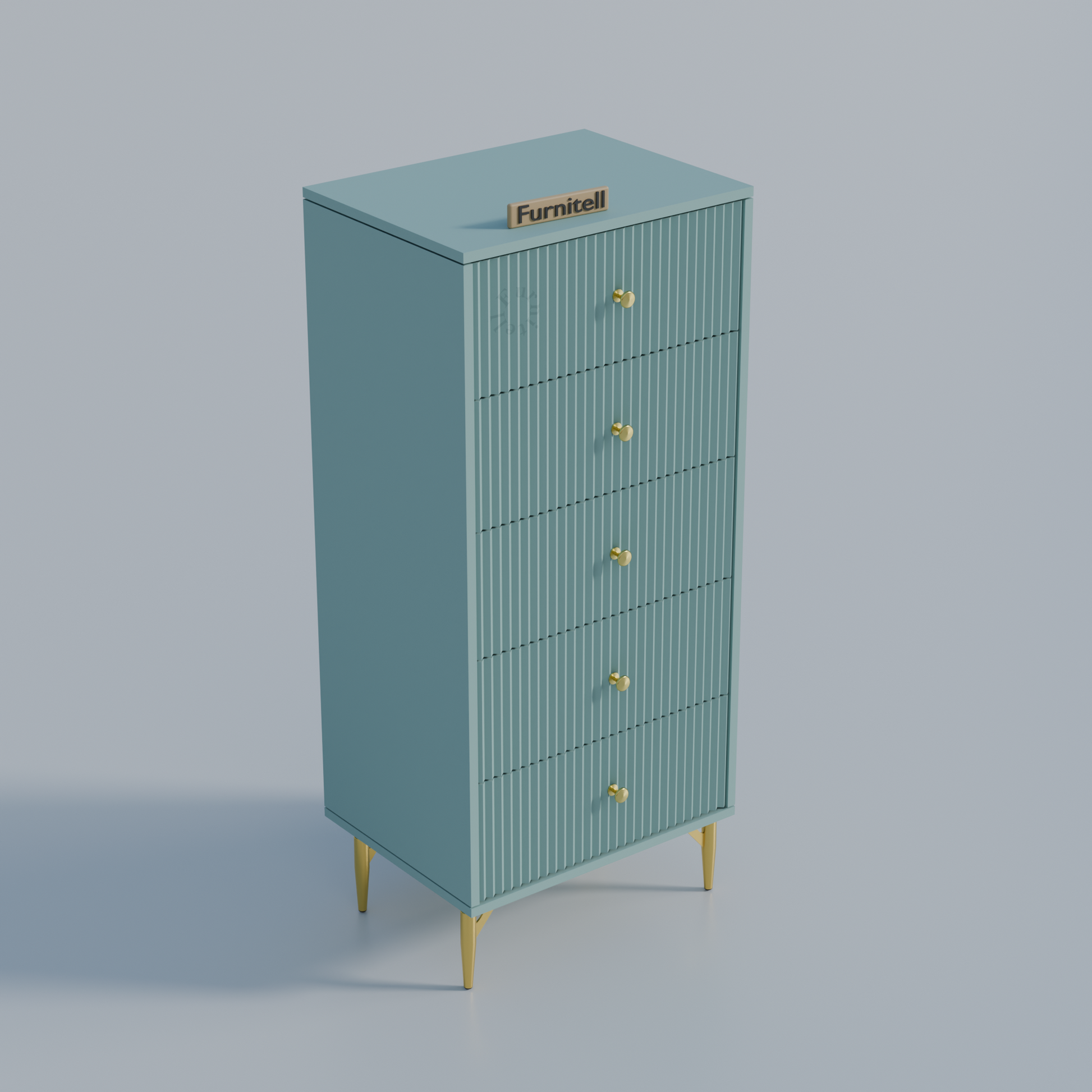 Furnitell 5-Drawer Fluted Tallboy Dresser(Dusty Blue) Furnitell