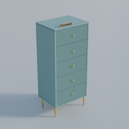 Furnitell 5-Drawer Fluted Tallboy Dresser(Dusty Blue) Furnitell