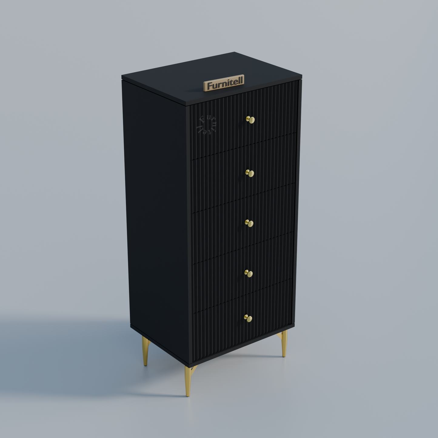 Furnitell 5-Drawer Fluted Tallboy Dresser(Matte Black) Furnitell