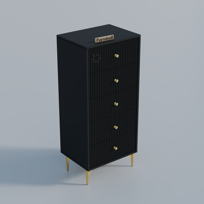 Furnitell 5-Drawer Fluted Tallboy Dresser(Matte Black) Furnitell