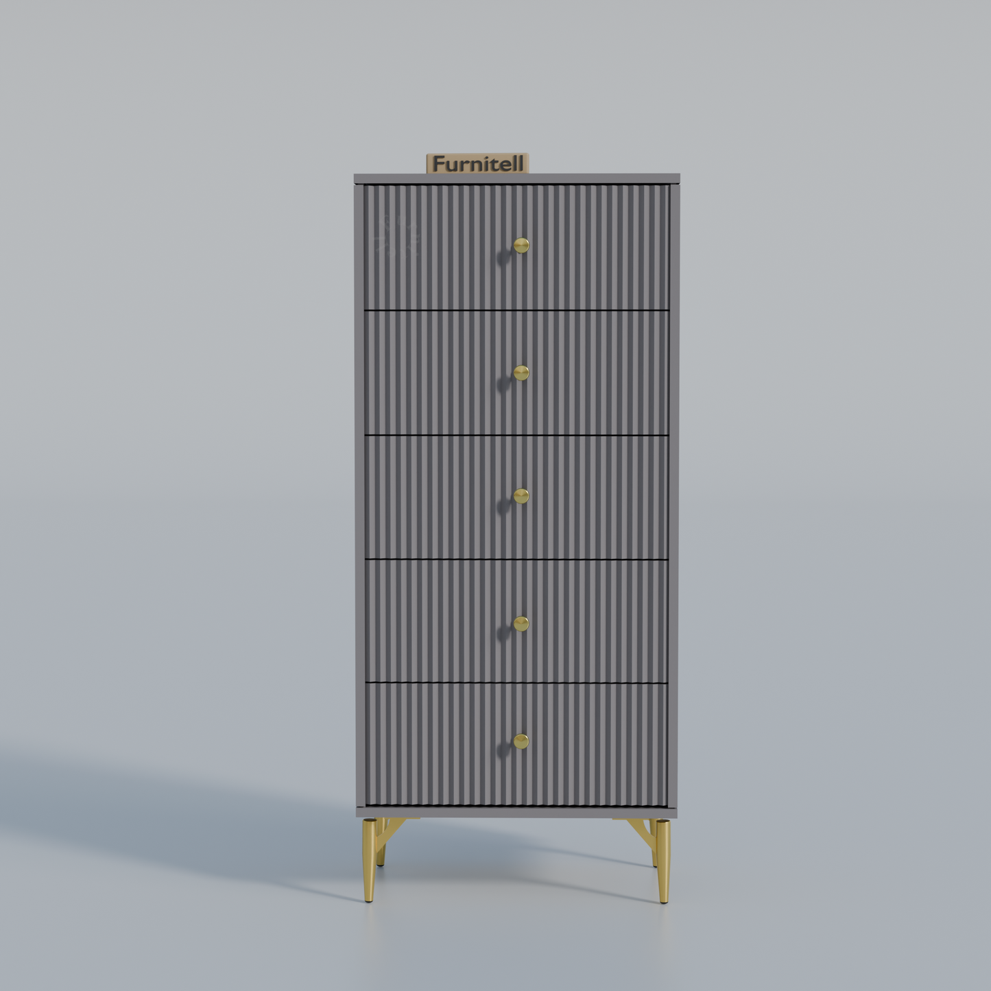 Furnitell 5-Drawer Fluted Tallboy Dresser(Charcoal Grey) Furnitell
