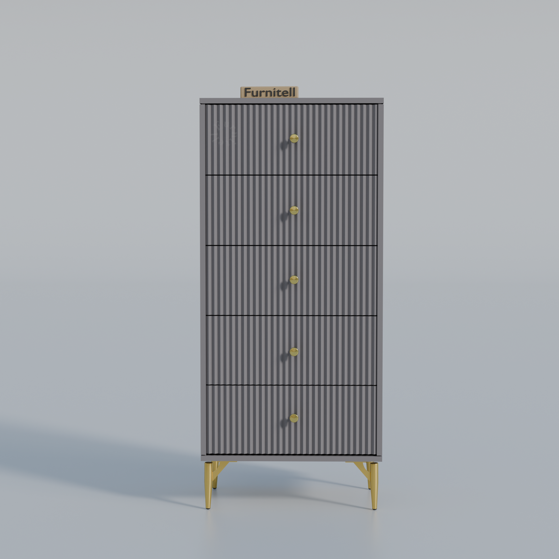 Furnitell 5-Drawer Fluted Tallboy Dresser(Charcoal Grey) Furnitell
