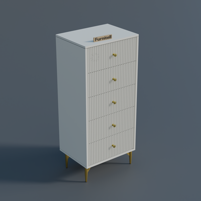 Furnitell 5-Drawer Fluted Tallboy Dresser(Chic White) Furnitell